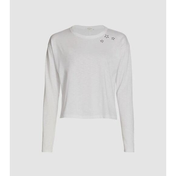 Rag & Bone Long-Sleeve Embroidered Cotton Star Tee - XS - White - Picture 1 of 5